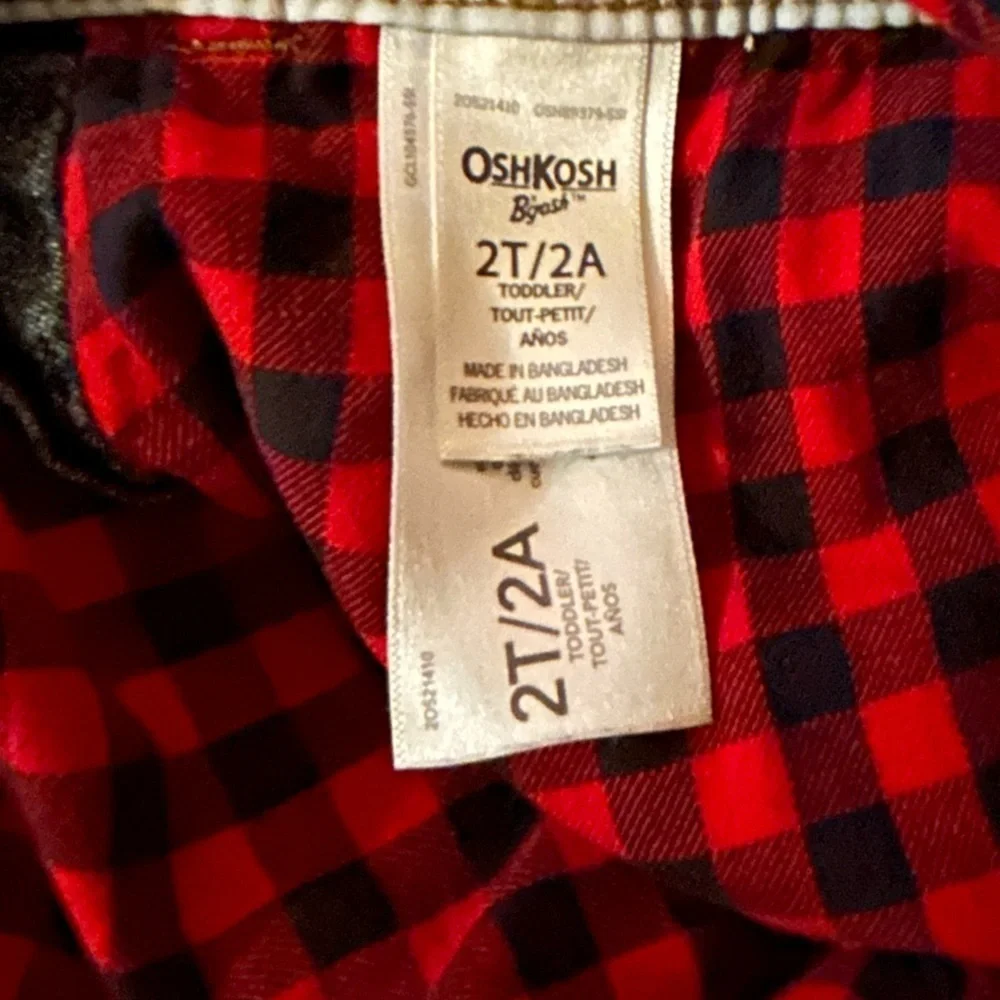Oshkosh B’Gosh Kids Toddlers Denim Overalls Flannel Lined size 2T